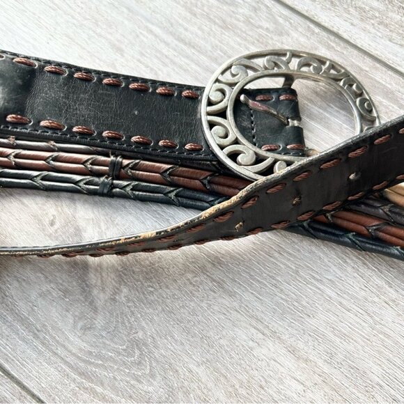 VINTAGE BRIGHTON BROWN BLACK TAN CAMEL BRAIDED LEATHER WESTERN BELT - Picture 14 of 14